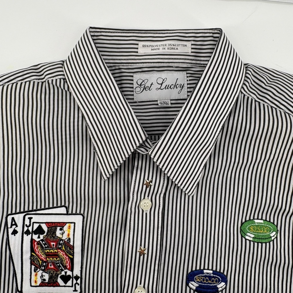 VTG Get Lucky Women's Button Down Shirt Size L Las Vegas Gambling Black Jack